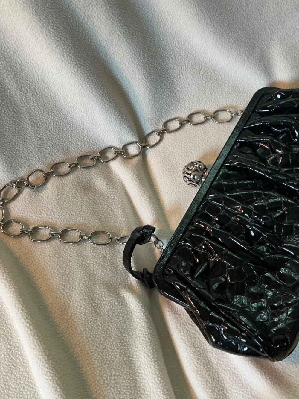 Brighton evening clutch black patent leather with silver ball clasp